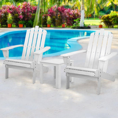 Gardeon Outdoor Sun Lounge Beach Chairs Table Setting Wooden Adirondack Patio Chair White - Payday Deals