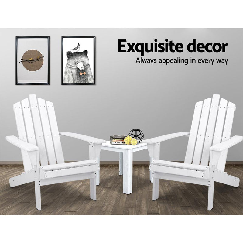 Gardeon Outdoor Sun Lounge Beach Chairs Table Setting Wooden Adirondack Patio Chair White - Payday Deals