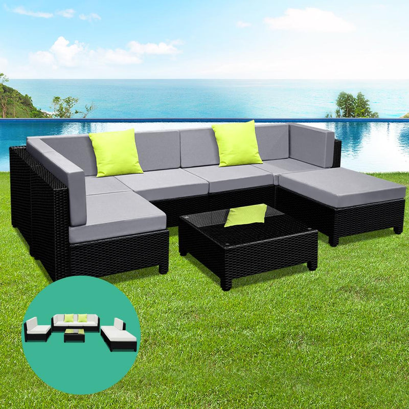 Gardeon 7PC Sofa Set Outdoor Furniture Lounge Setting Wicker Couches Garden Patio Pool - Payday Deals