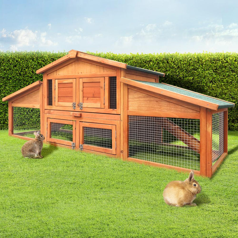 i.Pet Rabbit Hutch Chicken Coop Wooden Pet Hutch 169cm x 52cm x 72cm - Payday Deals