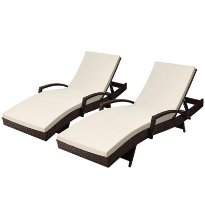 Gardeon Set of 2 Sun Lounge Outdoor Furniture Day Bed Rattan Wicker Lounger Patio - Payday Deals