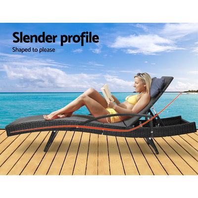 Gardeon Set of 2 Sun Lounge Outdoor Furniture Wicker Lounger Rattan Day Bed Garden Patio Black - Payday Deals