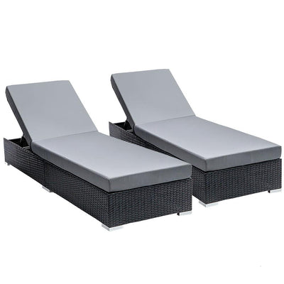Gardeon Sun Lounge Wicker Lounger Outdoor Furniture Rattan Garden Day Bed Sofa Black - Payday Deals