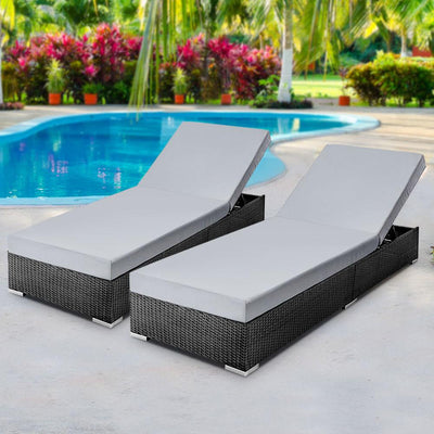 Gardeon Sun Lounge Wicker Lounger Outdoor Furniture Rattan Garden Day Bed Sofa Black - Payday Deals