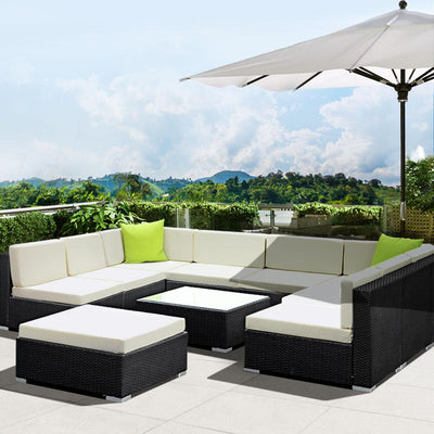 Gardeon 10PC Sofa Set with Storage Cover Outdoor Furniture Wicker - Payday Deals