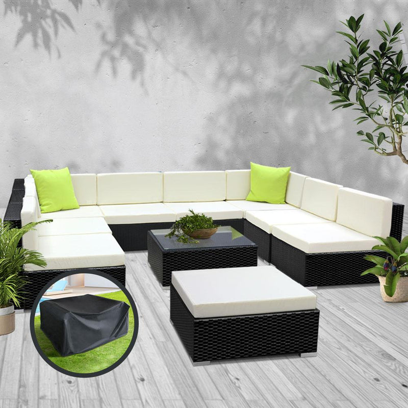 Gardeon 10PC Sofa Set with Storage Cover Outdoor Furniture Wicker - Payday Deals