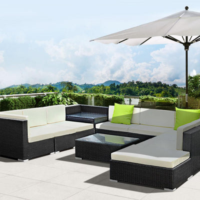 Gardeon 11PC Sofa Set with Storage Cover Outdoor Furniture Wicker - Payday Deals