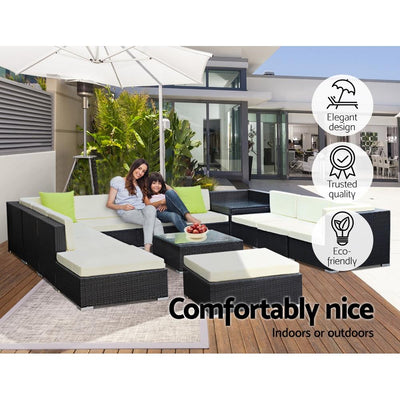 Gardeon 13PC Sofa Set with Storage Cover Outdoor Furniture Wicker - Payday Deals