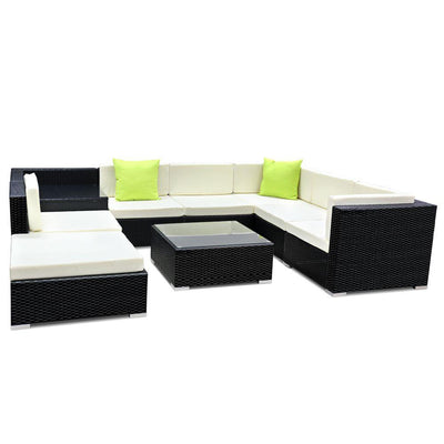 Gardeon 9PC Sofa Set with Storage Cover Outdoor Furniture Wicker - Payday Deals