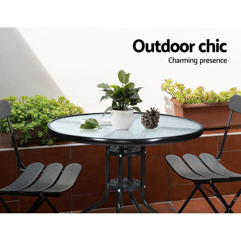 Gardeon Outdoor Dining Table Bar Setting Steel Glass 70CM - Payday Deals