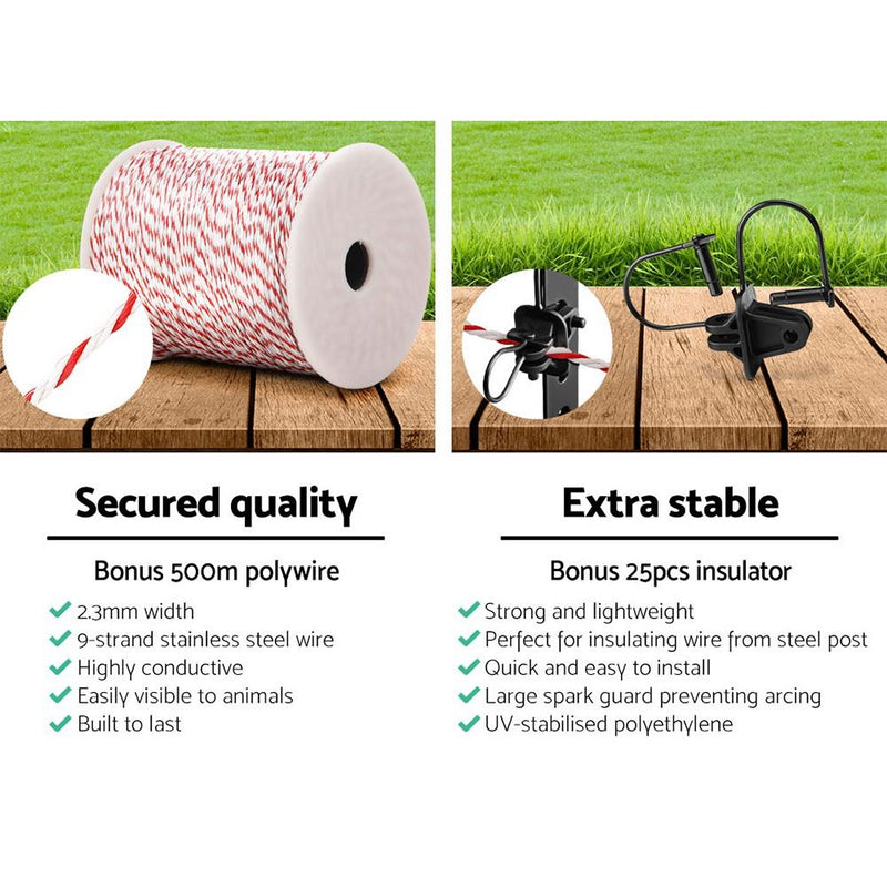 Giantz Electric Fence Wire 500M Fencing Roll Energiser Poly Stainless Steel - Payday Deals