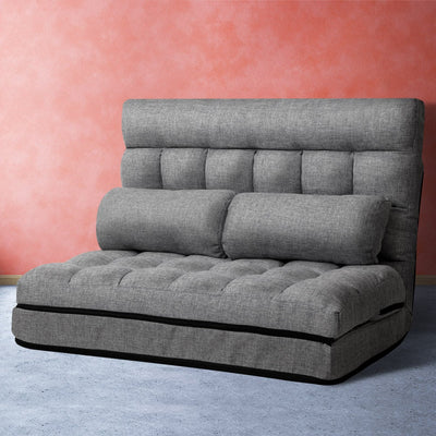 Artiss Lounge Sofa Bed 2-seater Floor Folding Fabric Grey - Payday Deals