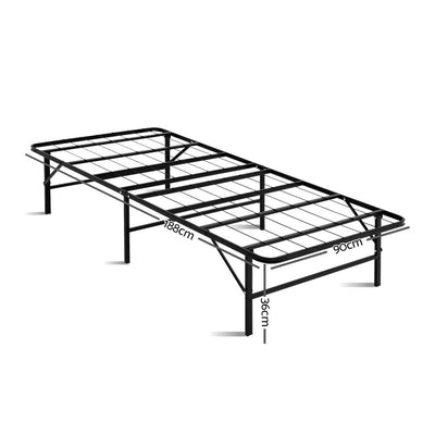 Artiss Folding Bed Frame Single Metal Bed Base Portable Black - Payday Deals