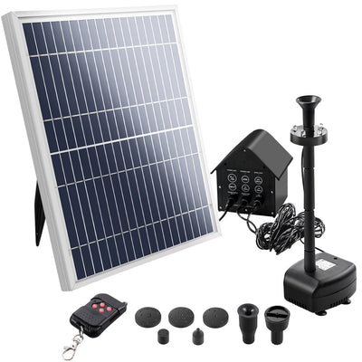 Solar Pond Pump with Battery Powered Submersible Kit LED Light & Remote 8.8 FT - Payday Deals