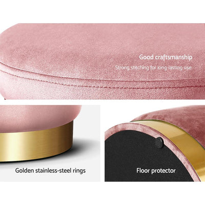 Artiss Round Velvet Foot Stool Storage Ottoman Foot Rest Pouffe Padded Seat Pink - Payday Deals