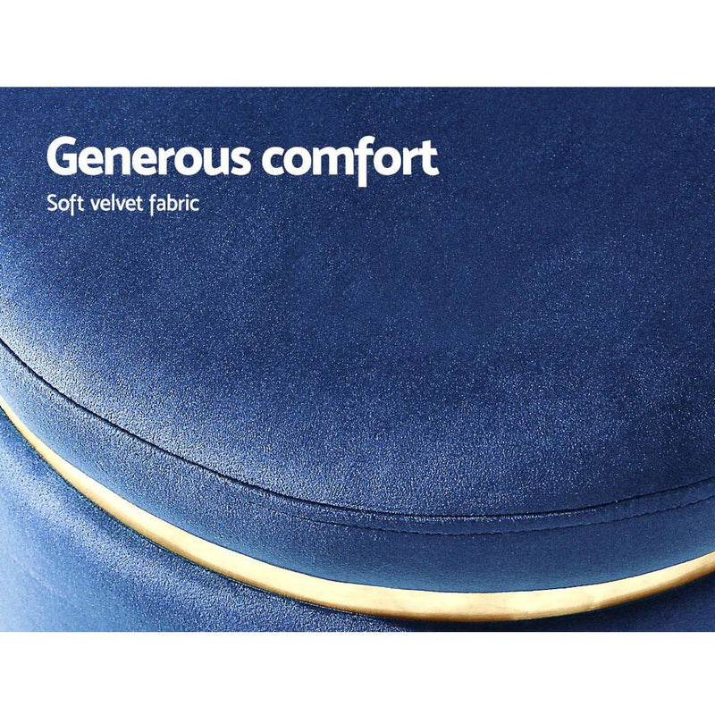 Artiss Foot Stool Round Velvet Ottoman Foot Rest Pouf Padded Seat Footstool Navy - Payday Deals