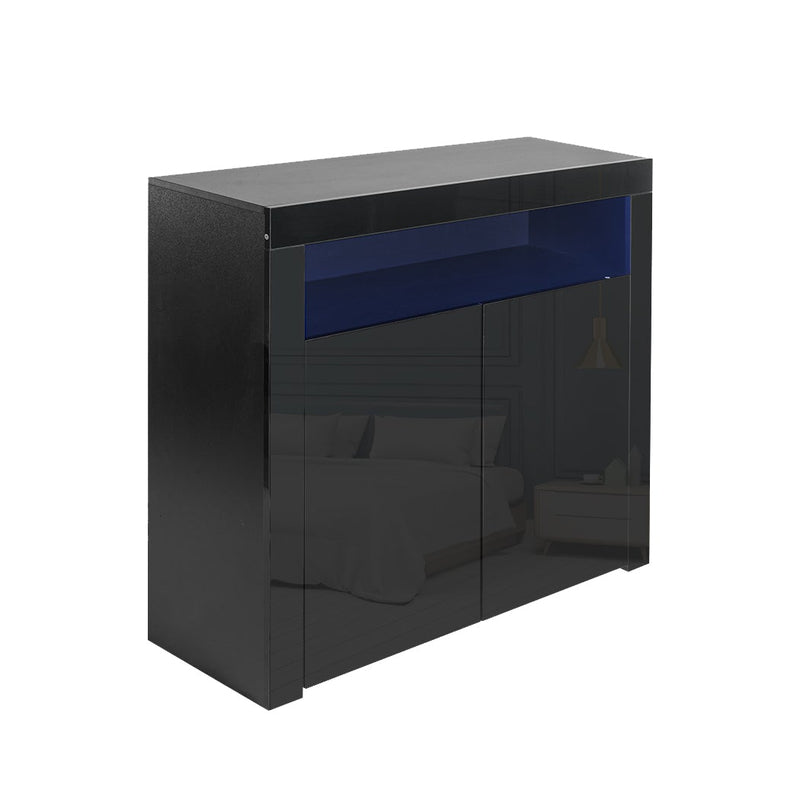 Levede Buffet Sideboard Storage Cabinet Modern High Gloss Furniture LED Black - Payday Deals