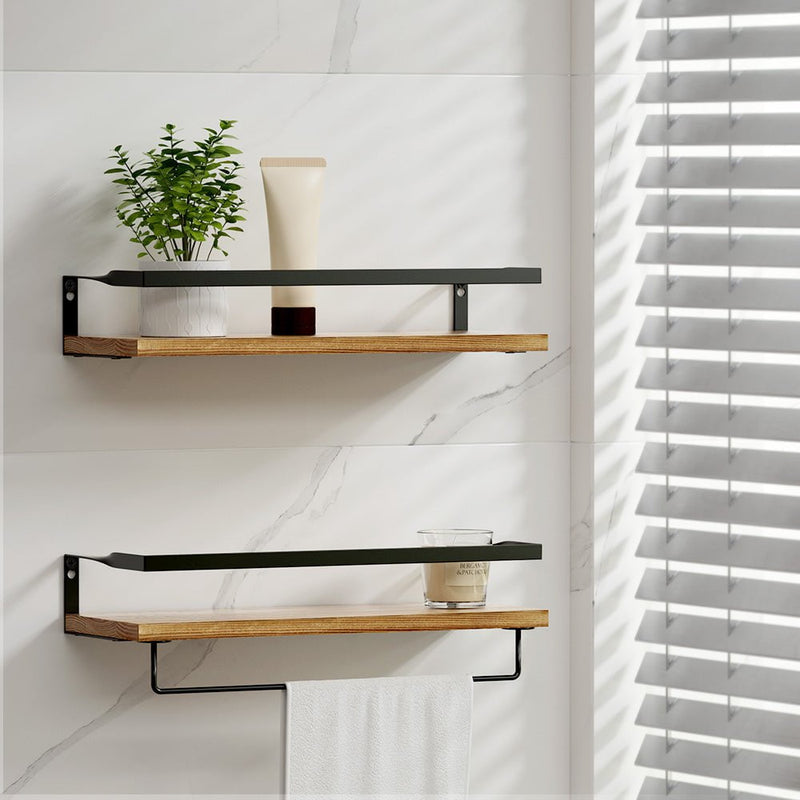 Artiss 2x Floating Wall Shelves Brackets Towel Rail Rack DIY Wall Mount Rack