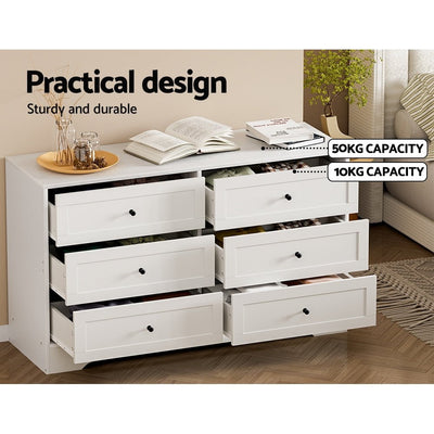 Artiss 6 Chest of Drawers Cabinet Dresser Table Tallboy Storage Bedroom White