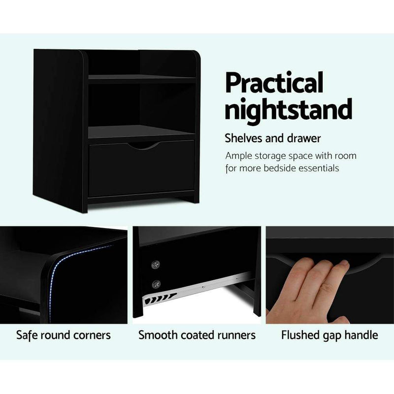 Artiss Bedside Table Drawer - Black - Payday Deals