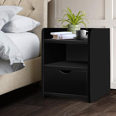 Artiss Bedside Table Drawer - Black - Payday Deals