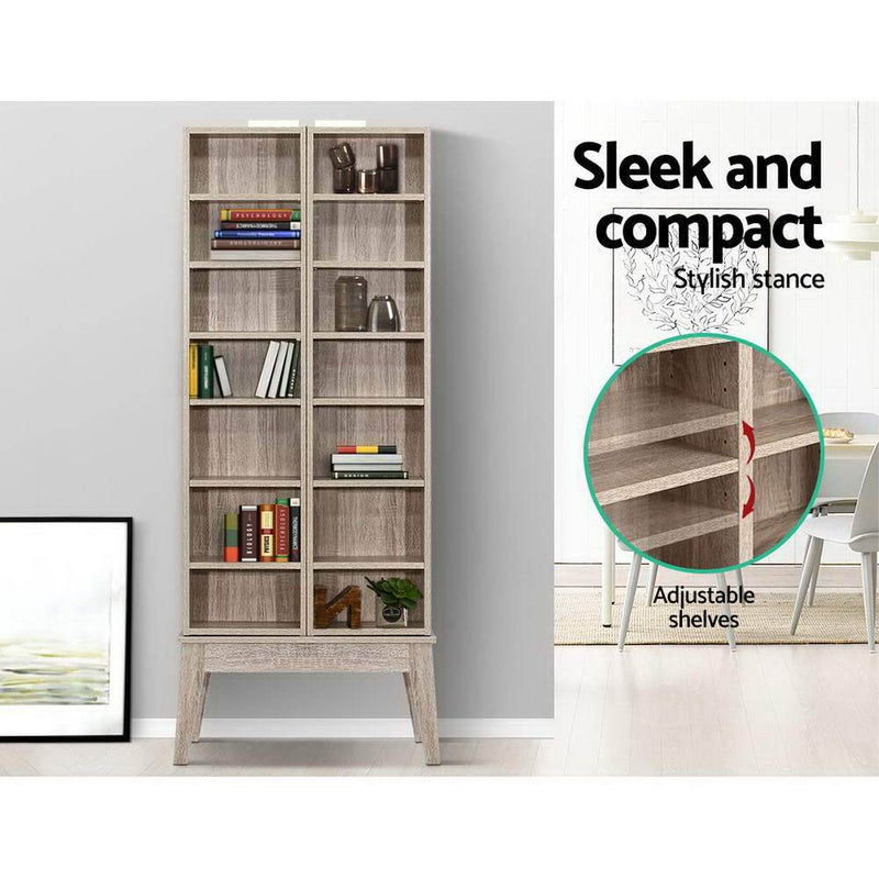 Artiss CD DVD Media Storage Display Shelf Folding Cabinet Bookshelf Bluray Rack Oak - Payday Deals