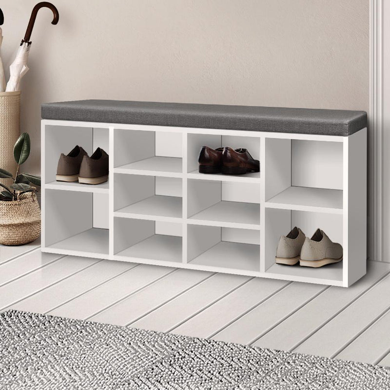 Artiss Fabric Shoe Bench with Storage Cubes - White - Payday Deals