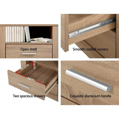 Artiss Bedside Tables Drawers Storage Cabinet Shelf Side End Table Oak - Payday Deals