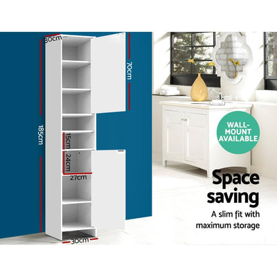 Artiss 185cm Bathroom Tallboy Toilet Storage Cabinet Laundry Cupboard Adjustable Shelf White - Payday Deals