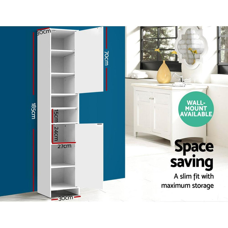 Artiss 185cm Bathroom Tallboy Toilet Storage Cabinet Laundry Cupboard Adjustable Shelf White - Payday Deals
