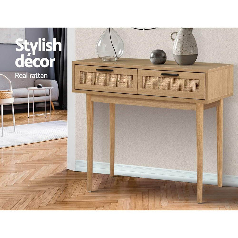 Artiss Rattan Console Table Drawer Storage Hallway Tables Drawers - Payday Deals