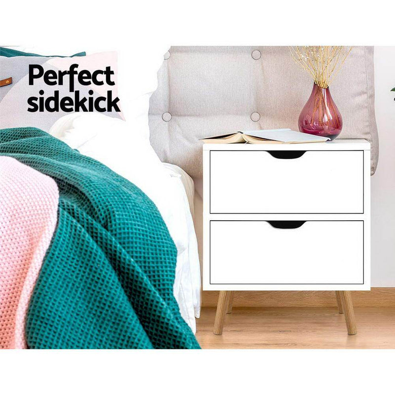 Artiss Bedside Tables Drawers Side Table Nightstand White Storage Cabinet Wood - Payday Deals