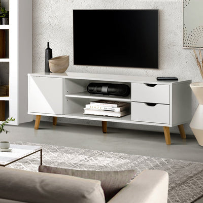 Artiss TV Cabinet Entertainment Unit Stand Wooden Scandinavian 120cm White - Payday Deals