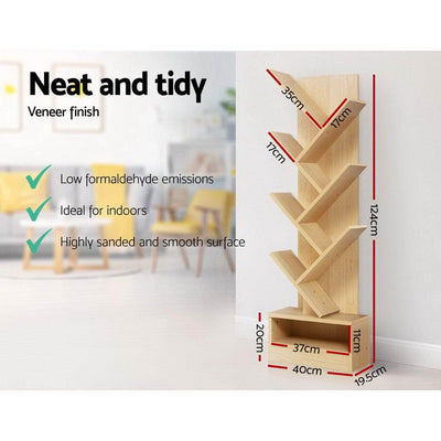Artiss Display Shelf 7-Shelf Tree Bookshelf Book Storage Rack Bookcase Natural - Payday Deals