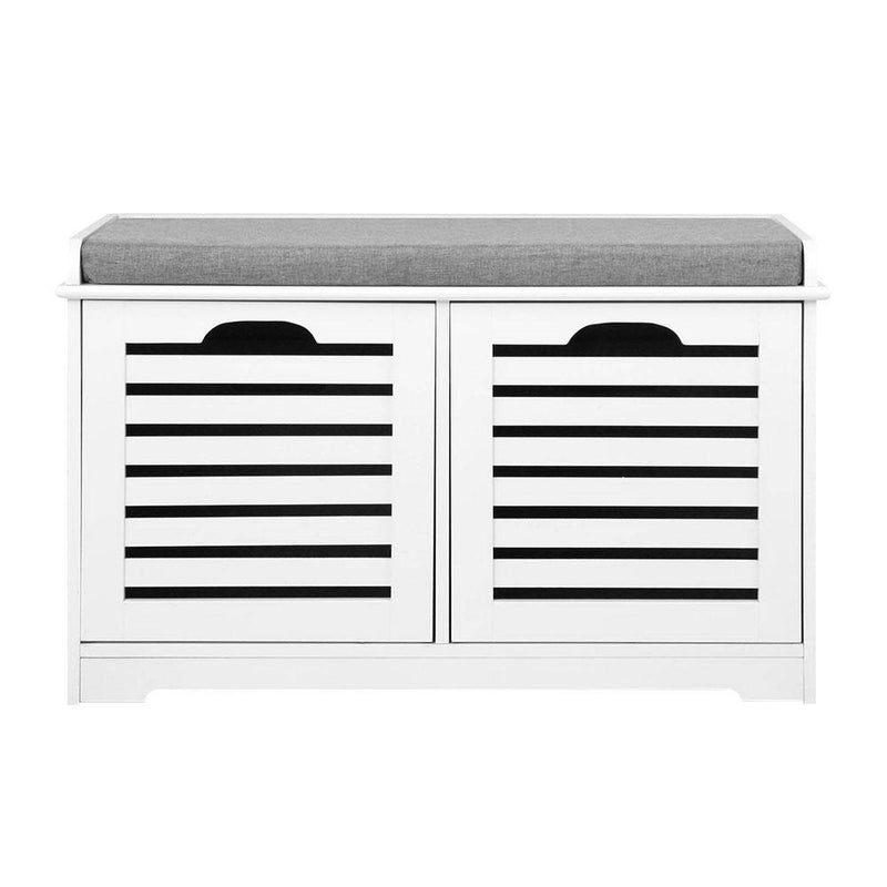 Artiss Fabric Shoe Bench with Drawers - White & Grey - Payday Deals