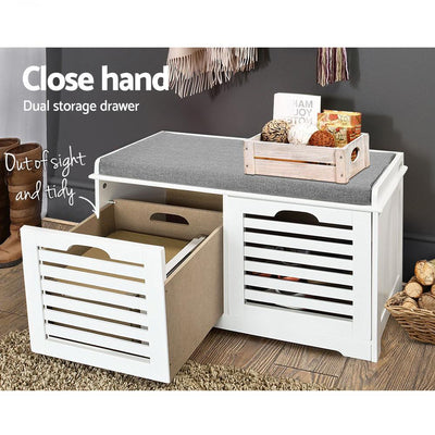 Artiss Fabric Shoe Bench with Drawers - White & Grey - Payday Deals