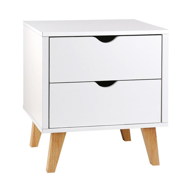 Artiss 2 Drawer Wooden Bedside Tables - White - Payday Deals