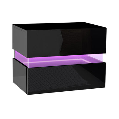 Artiss Bedside Table 2 Drawers RGB LED Side Nightstand High Gloss Cabinet Black - Payday Deals