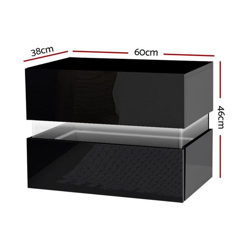 Artiss Bedside Table 2 Drawers RGB LED Side Nightstand High Gloss Cabinet Black - Payday Deals