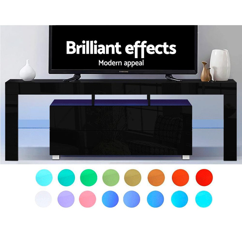 Artiss TV Cabinet Entertainment Unit Stand RGB LED Gloss Furniture 160cm Black - Payday Deals