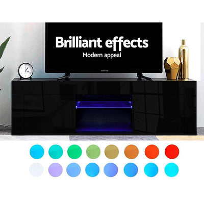 Artiss 130cm RGB LED TV Stand Cabinet Entertainment Unit Gloss Furniture Black - Payday Deals