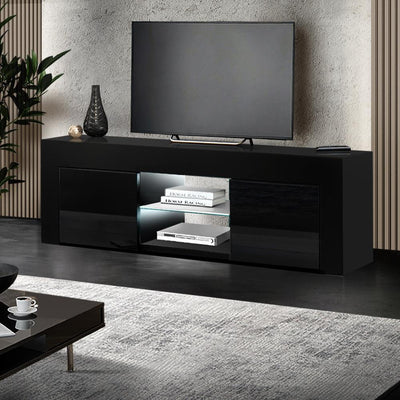 Artiss 130cm RGB LED TV Cabinet Stand Entertainment Unit Gloss Furniture Black