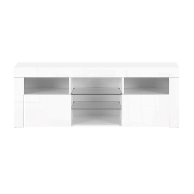 Artiss TV Cabinet Entertainment Unit Stand RGB LED Gloss Furniture 145cm White - Payday Deals