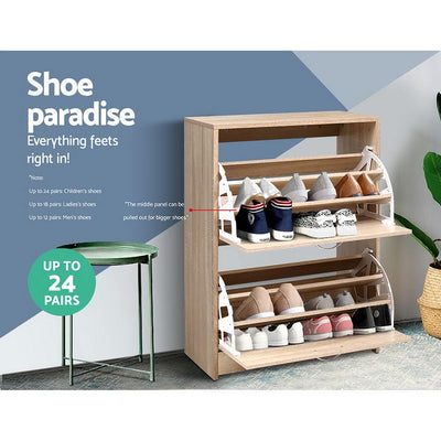 Artiss Shoe Cabinet Shoes Storage Rack 24 Pairs Organiser Shelf Cupboard Oak - Payday Deals