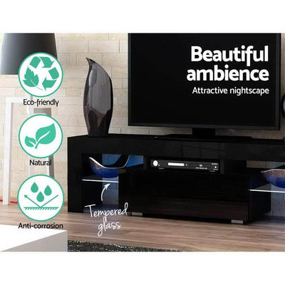 Artiss TV Cabinet Entertainment Unit Stand RGB LED Gloss Furniture 130cm Black - Payday Deals