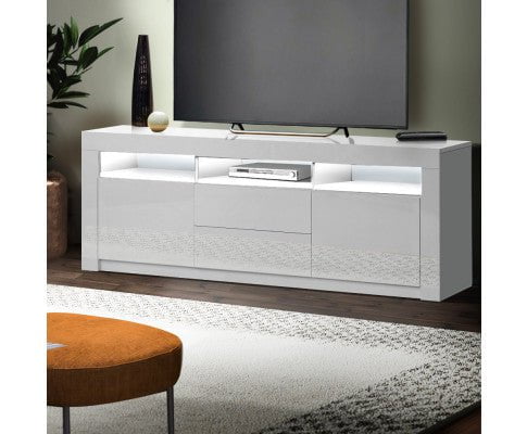 Artiss TV Cabinet Entertainment Unit Stand RGB LED Gloss Drawers 160cm White