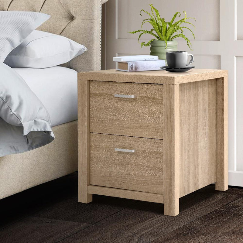 Artiss Bedside Table Lamp Side Tables Drawers Nightstand Unit Beige Wood - Payday Deals