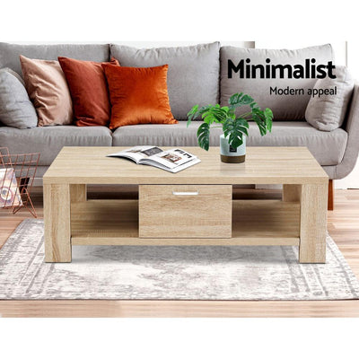 Artiss Coffee Table Wooden Shelf Storage Drawer Living Furniture Thick Tabletop - Payday Deals