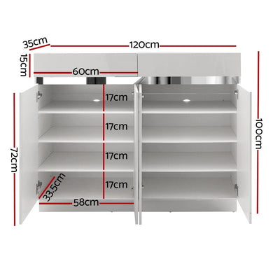 Artiss 120cm Shoe Cabinet Shoes Storage Rack High Gloss Cupboard White Drawers - Payday Deals