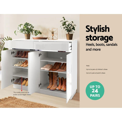 Artiss 120cm Shoe Cabinet Shoes Storage Rack High Gloss Cupboard White Drawers - Payday Deals